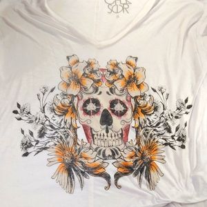 Chaser Candy Floral Skull Blouse Small